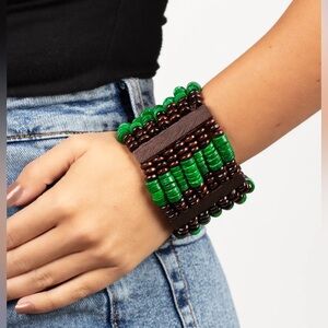 NWT Vacay Vogue Green and Brown Layered Beaded Bracelet